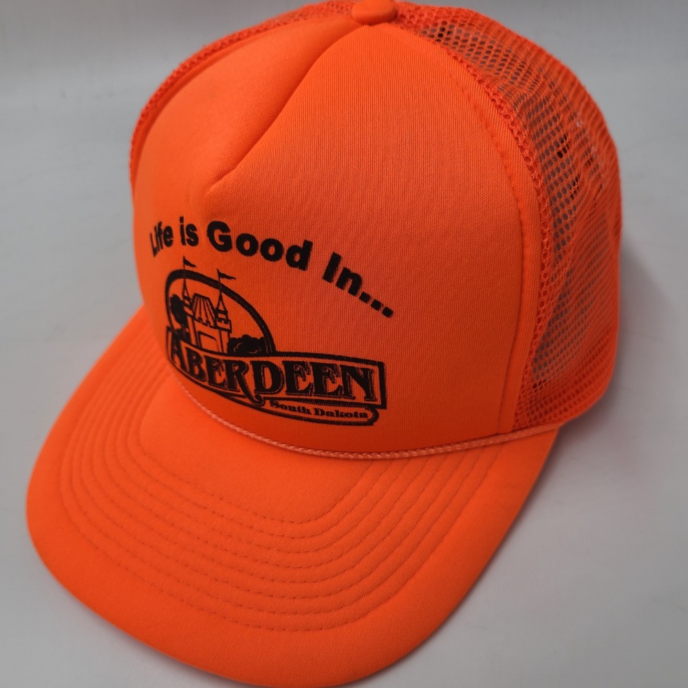 Vintage Aberdeen South Dakota Hat Snapback (Fits Small) Mesh Orange Life is Good